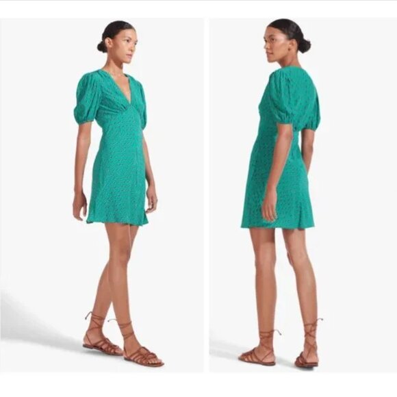 NWT STAUD Green Print Mini Dress - Size 14, Green Blue - Picture 5 of 14